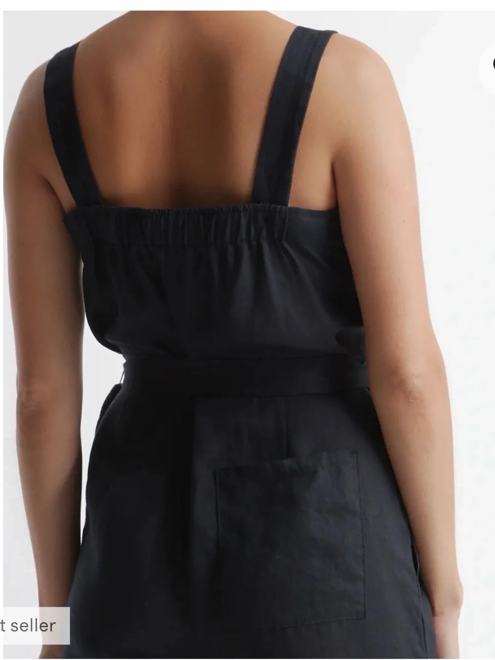 100% European linen square neck Jumpsuit black XS